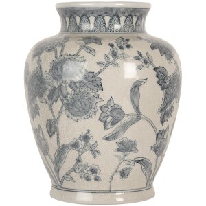 Clayre & Eef 6CE2076 Jarrón blanco-azul Ø 23x29 cm cerámica con motivos florales