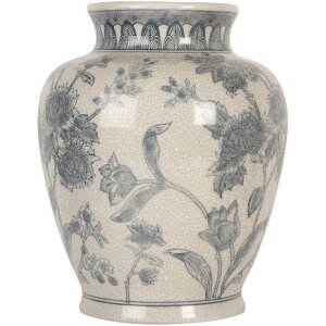Clayre & Eef 6CE2076 Jarrón blanco-azul Ø 23x29 cm cerámica con motivos florales