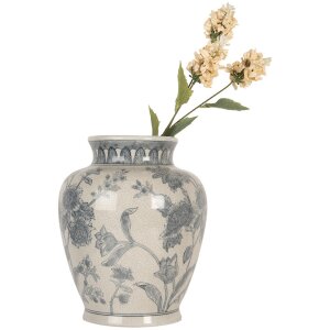 Clayre & Eef 6CE2076 Jarrón blanco-azul Ø 23x29 cm cerámica con motivos florales