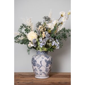 Clayre & Eef 6CE2076 Jarrón blanco-azul Ø 23x29 cm cerámica con motivos florales