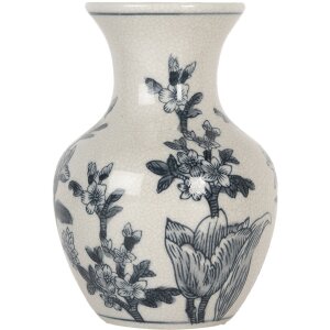 Clayre & Eef 6CE2077 Jarrón Blanco-Azul Ø 10x16 cm Cerámica Diseño Boho