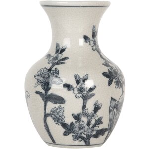 Clayre & Eef 6CE2077 Jarrón Blanco-Azul Ø 10x16 cm Cerámica Diseño Boho
