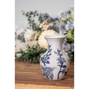 Clayre & Eef 6CE2077 Jarrón Blanco-Azul Ø 10x16 cm Cerámica Diseño Boho