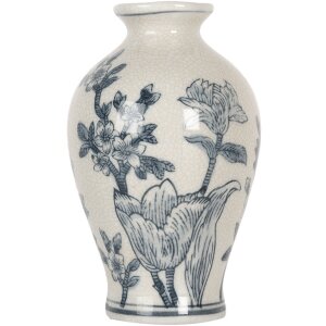 Clayre & Eef 6CE2078 Jarrón Blanco-Azul Ø 9x15 cm Cerámica Diseño Vintage