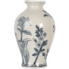 Clayre & Eef 6CE2078 Jarrón Blanco-Azul Ø 9x15 cm Cerámica Diseño Vintage
