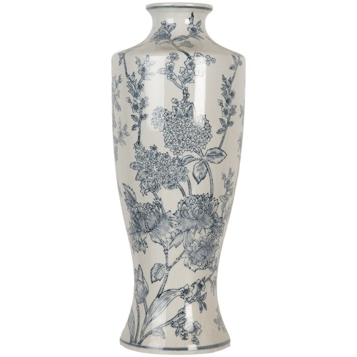 Clayre & Eef 6CE2080 Jarrón Cerámica Blanco Azul 42 cm Diseño Boho