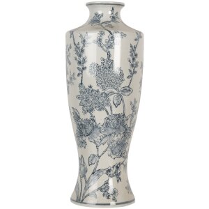Clayre & Eef 6CE2080 Jarrón Cerámica Blanco Azul 42 cm Diseño Boho