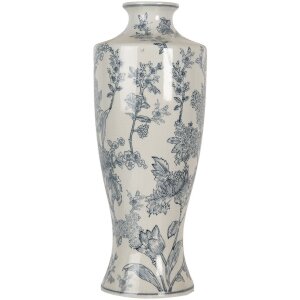 Clayre & Eef 6CE2080 Jarrón Cerámica Blanco Azul 42 cm Diseño Boho