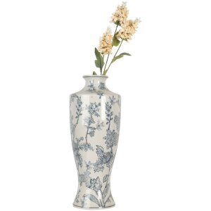 Clayre & Eef 6CE2080 Jarrón Cerámica Blanco Azul 42 cm Diseño Boho