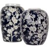 Clayre & Eef 6CE2082 Jarrón Azul-Blanco Ø 20x31 cm Cerámica Retro Estilo Vintage