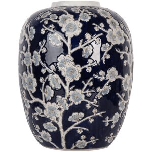 Clayre & Eef 6CE2083 Jarrón Azul-Blanco Ø 24x30 cm Cerámica Retro Estilo Vintage