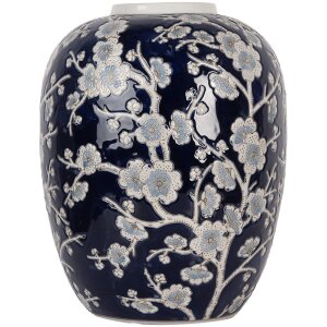 Clayre & Eef 6CE2083 Jarrón Azul-Blanco Ø 24x30 cm Cerámica Retro Estilo Vintage