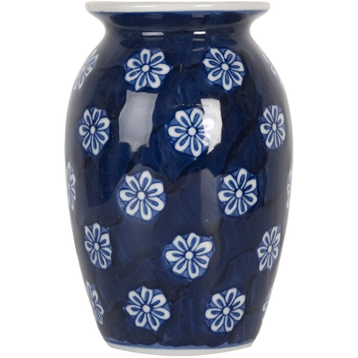 Clayre & Eef 6CE2085 Jarrón Azul-Blanco Ø 10x15 cm