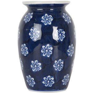 Clayre & Eef 6CE2085 Jarrón Azul-Blanco Ø 10x15 cm