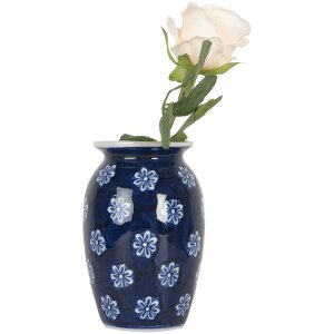 Clayre & Eef 6CE2085 Jarrón Azul-Blanco Ø 10x15 cm