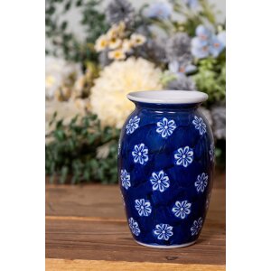 Clayre & Eef 6CE2085 Jarrón Azul-Blanco Ø 10x15 cm