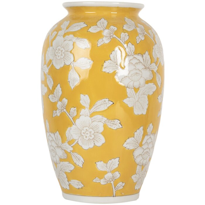 Clayre & Eef 6CE2088 Jarrón Amarillo-Blanco Ø 17x27 cm Cerámica Retro Estilo Vintage