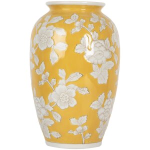 Clayre & Eef 6CE2088 Jarrón Amarillo-Blanco Ø 17x27 cm Cerámica Retro Estilo Vintage