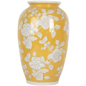 Clayre & Eef 6CE2088 Jarrón Amarillo-Blanco Ø 17x27 cm Cerámica Retro Estilo Vintage
