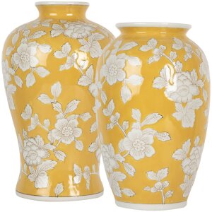 Clayre & Eef 6CE2088 Jarrón Amarillo-Blanco Ø 17x27 cm Cerámica Retro Estilo Vintage