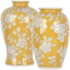Clayre & Eef 6CE2088 Jarrón Amarillo-Blanco Ø 17x27 cm Cerámica Retro Estilo Vintage
