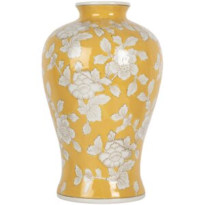 Clayre & Eef 6CE2089 Jarrón Retro Cerámica Amarillo Blanco Ø19xH32 cm