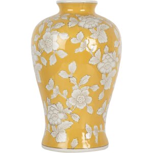 Clayre & Eef 6CE2089 Jarrón Retro Cerámica Amarillo Blanco Ø19xH32 cm