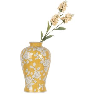 Clayre & Eef 6CE2089 Jarrón Retro Cerámica Amarillo Blanco Ø19xH32 cm