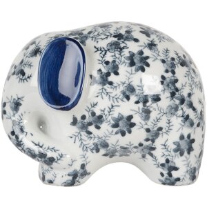 Clayre & Eef Elefante Decorativo Blanco Azul 17x10x11...