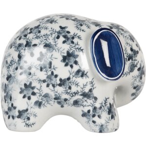 Clayre & Eef Elefante Decorativo Blanco Azul 17x10x11 cm Cerámica Diseño Vintage