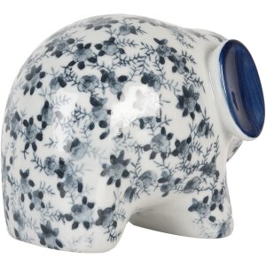 Clayre & Eef Elefante Decorativo Blanco Azul 17x10x11 cm Cerámica Diseño Vintage