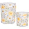 Clayre & Eef 6GL4956 Set Portacandelitas 2 Flores Vidrio Estilo Campestre Blanco Amarillo