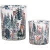 Clayre & Eef 6GL4960 Portacandelitas 2 piezas vidrio estilo campestre motivo bosque