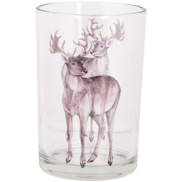 Clayre & Eef 6GL4965 Portacandelitas vidrio motivo ciervo Ø12xH18cm Transparente