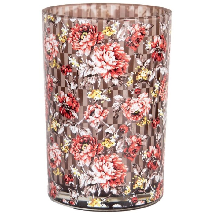 Clayre & Eef 6GL4975 Portacandelitas Vidrio Marrón Rojo Ø12 cm H18 cm