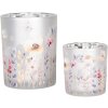 Clayre & Eef 6GL4982 Set Portacandelitas 2pcs Vidrio Gris Amarillo Floral