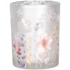 Clayre & Eef 6GL4982 Set Portacandelitas 2pcs Vidrio Gris Amarillo Floral