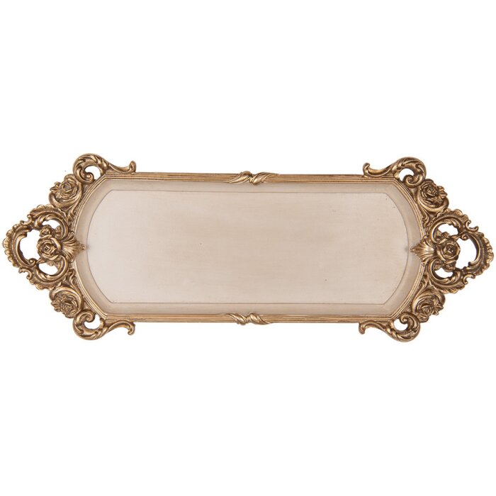 Clayre & Eef 6PR5295 Bandeja Decorativa Estilo Barroco Beige Dorado 34x13x3 cm