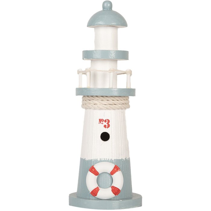 Clayre & Eef 6H2404 Faro decorativo Blanco Azul Ø 8 x 22 cm Madera MDF