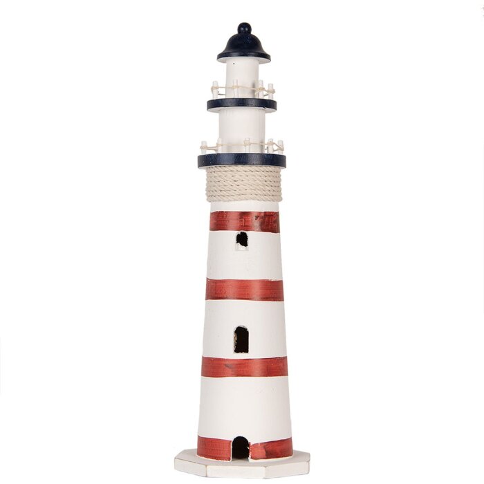 Clayre & Eef Faro decorativo Blanco-Rojo Ø 15x48 cm Madera MDF