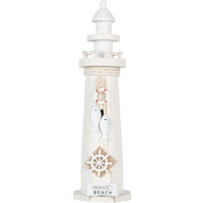 Clayre & Eef Faro Decorativo Blanco Ø 10x32 cm Decoración Náutica Estilo Casa de Campo