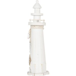 Clayre & Eef Faro Decorativo Blanco Ø 10x32 cm Decoración Náutica Estilo Casa de Campo