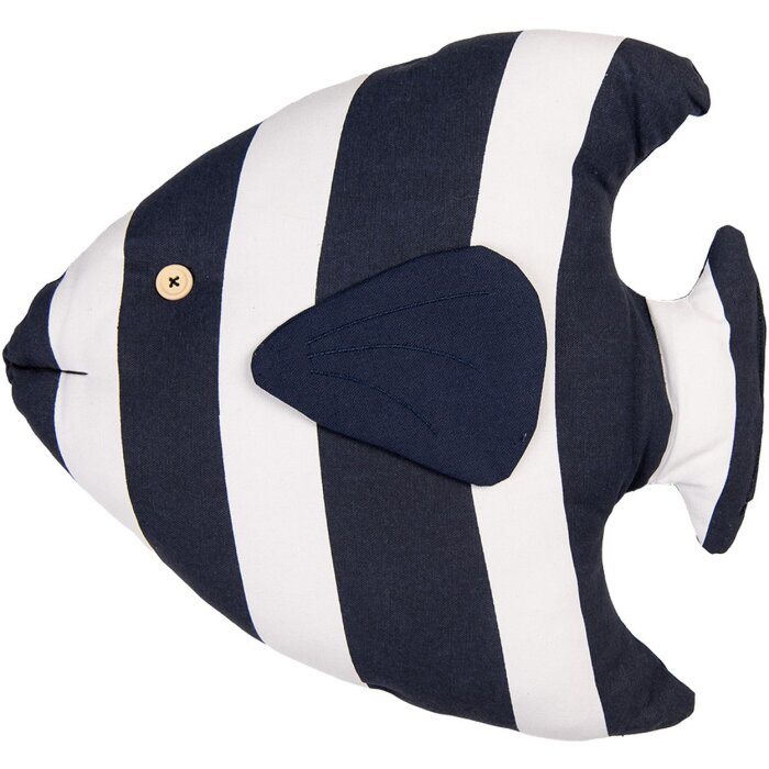 Clayre & Eef Cojín Decorativo Pez Diseño Marítimo Blanco Azul 40x45 cm