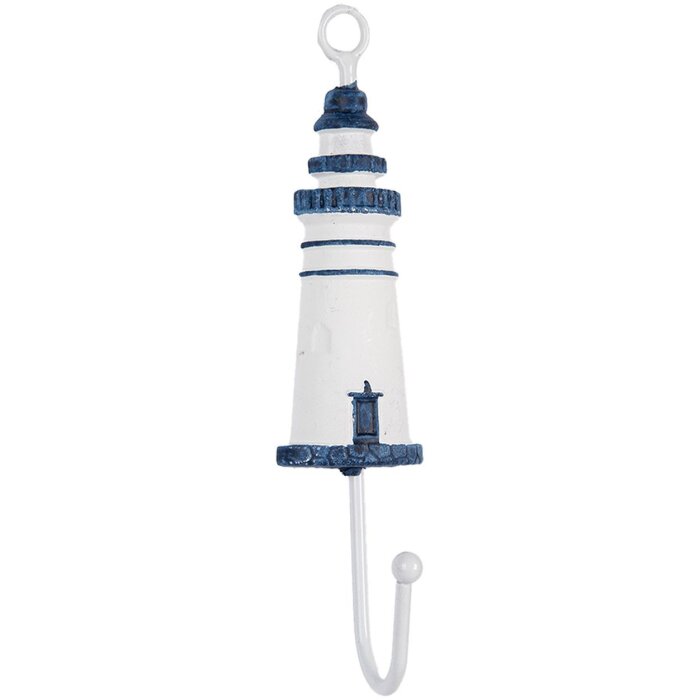 Clayre & Eef 66070BL Gancho Pared Faro Metal Madera Blanco Azul 4x4x18 cm