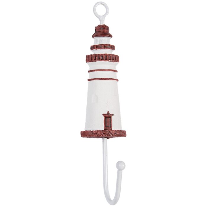 Clayre & Eef 66070R Gancho pared faro madera metal blanco rojo 4x4x18 cm