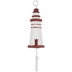 Clayre & Eef 66070R Gancho pared faro madera metal blanco rojo 4x4x18 cm