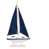 Clayre & Eef Decoración Velero 20x4x37 cm Decoración Marítima de Madera Blanco Azul