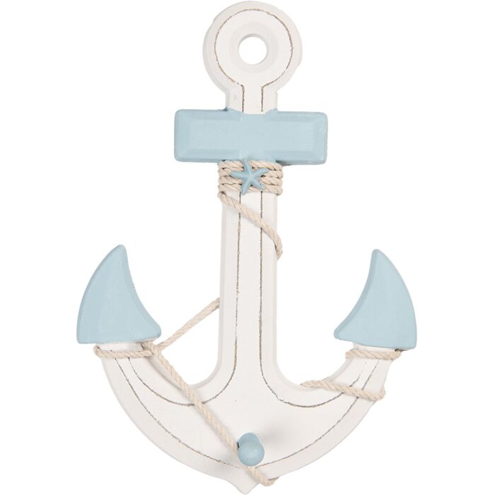 Clayre & Eef Decoración Ancla 22x5x33 cm Blanco Azul MDF Madera Marítima