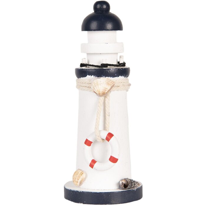 Clayre & Eef Faro Decorativo Blanco Azul MDF Ø 6 x 15 cm Decoración Náutica
