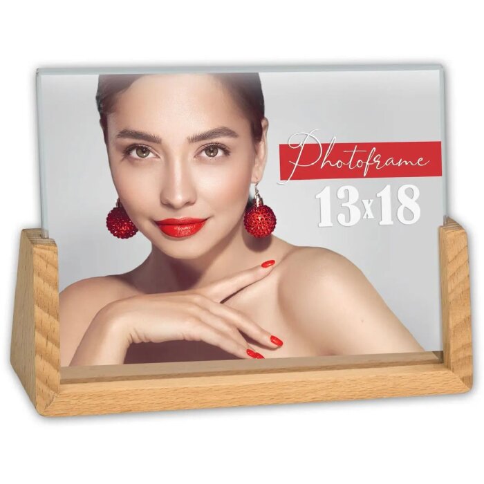ZEP Marco acrílico Virginia Natural 13x18 cm con base de madera Doble Cara